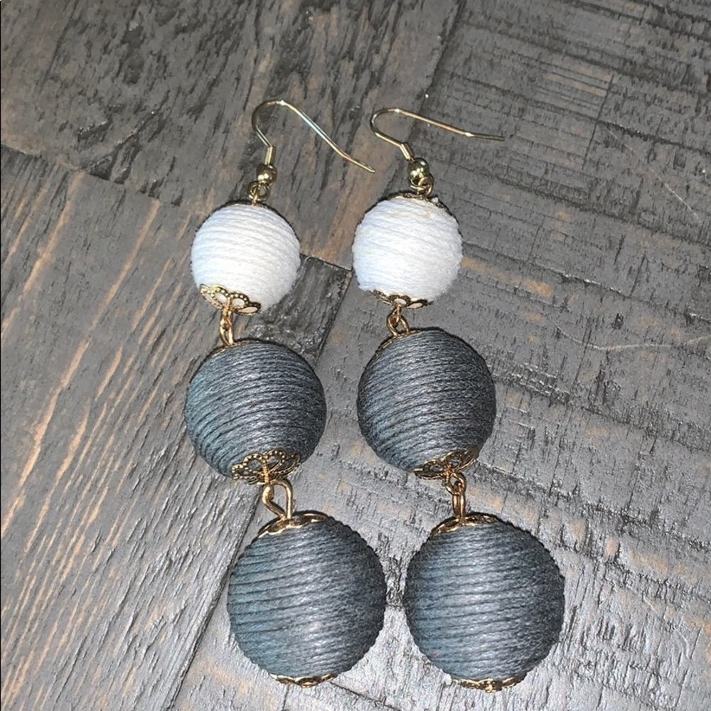Elegant White and Gray Triple-Wrap Ball Drop Earrings